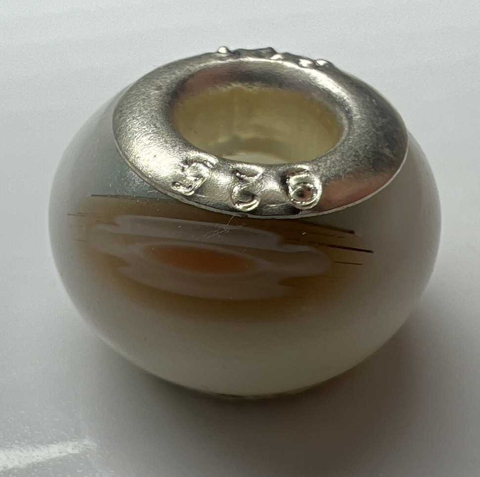 925 Sterling Silver Murano Glass Bead European Lampwork Orange Brown Millefiori
