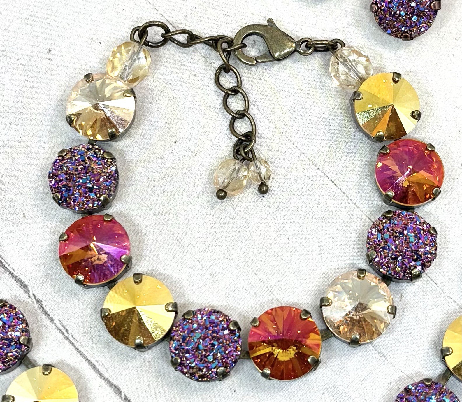 Brass Plated Orange Glitter Cup Chain Bracelet made with Metallic Gold Crystals