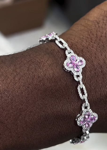 Mens/womens 8″ Pink SapphiSimulated Diamond PARTY WEAR Flower Designed Bracelet