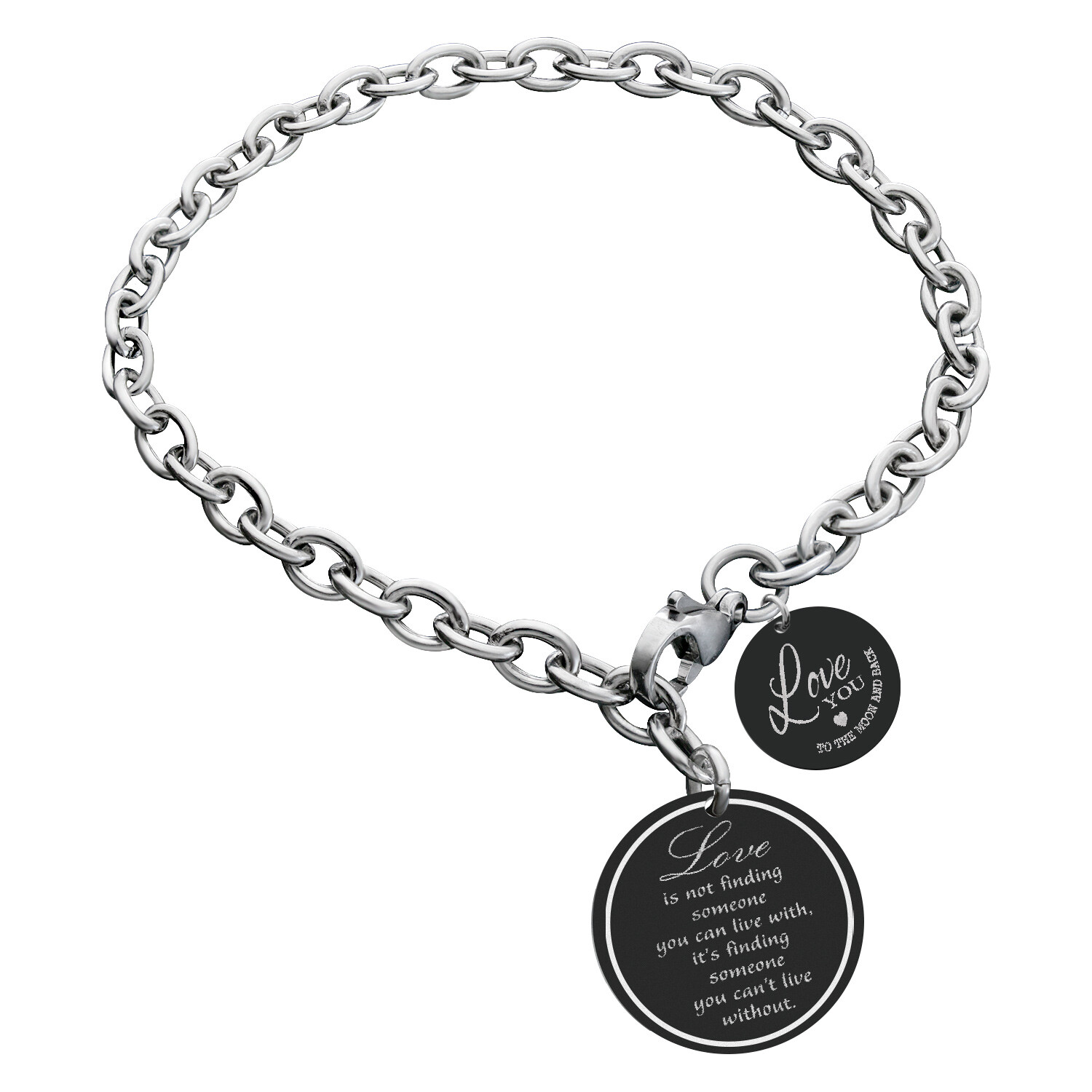 True Love Personalize Engrave Photo or Text Round Tag Adjustable Chain Bracelet