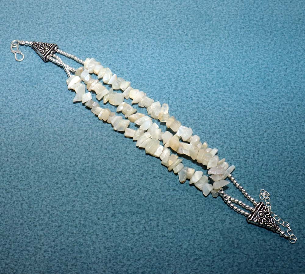 925 Silver Plated Beaded African Moonstone Bracelet 10.5″ Most Beautiful MJ