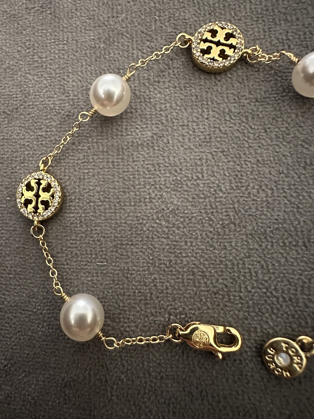 Tory Burch Gold Tone Faux Pearl Bracelet 7.5 Inch