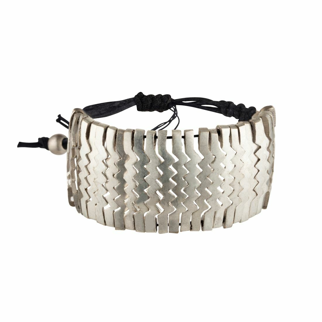 Silver Bracelet Brass Zig Zag Aztec Wide Pull Cord String Woven – 81stgeneration