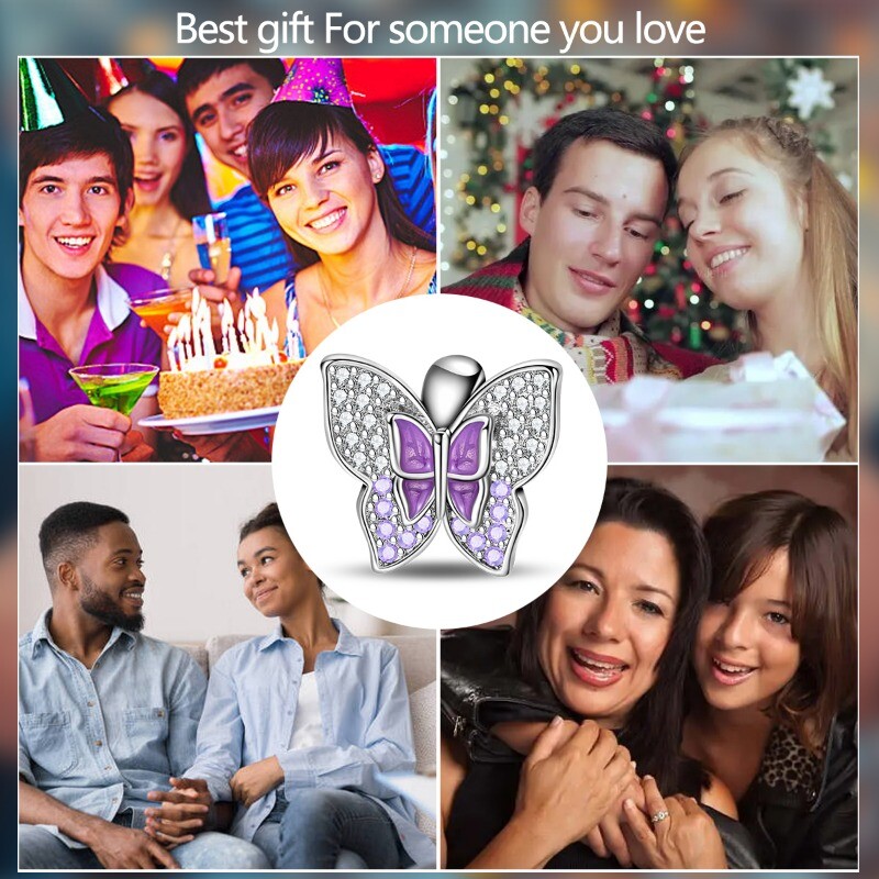 KUNSIR Purple Butterfly Charms For Bracelet and Necklace Pendents For Women Gift