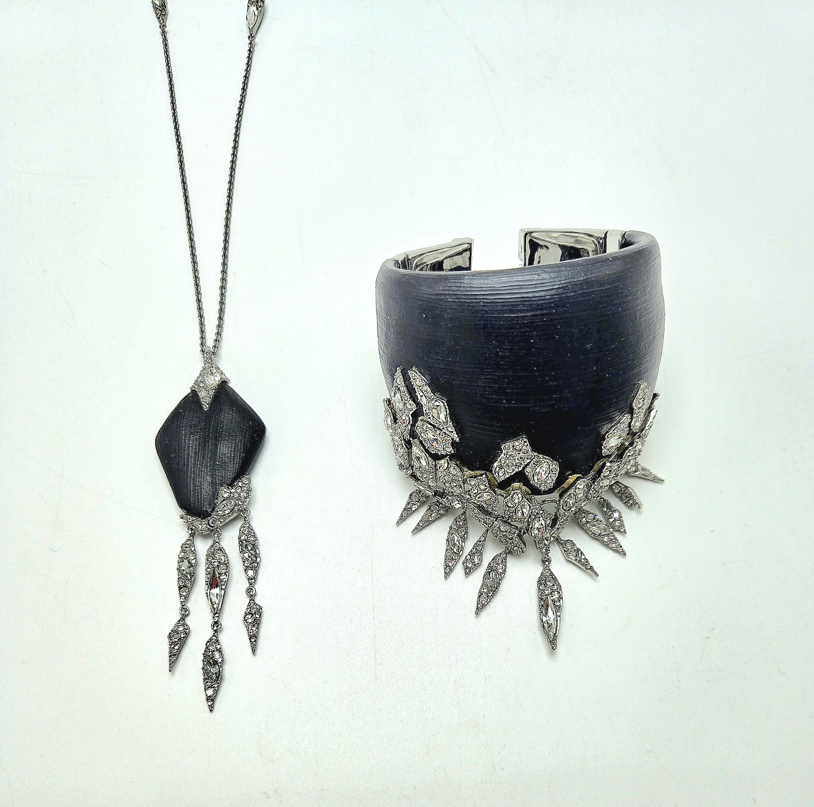 Fabulous Alexis Bittar Black Matte Crystal Cuff Bracelet w/ Matching Necklace