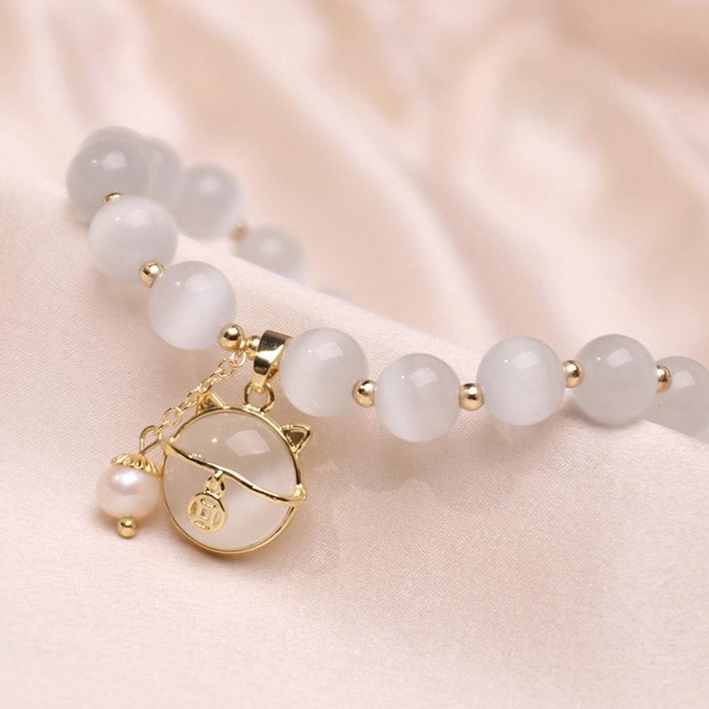 Lucky Moonstone Beads Cat Bracelet Attracting Wealth Women Jewelry Gift US