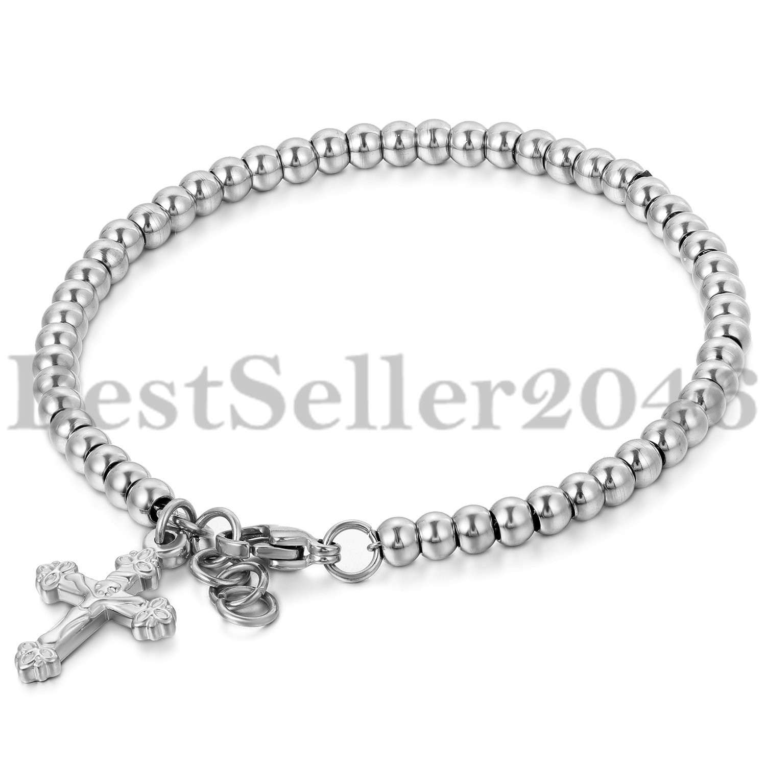 Charm Womens Fashion Stainless Steel Beads Chain Cuff Dangle Bracelet 7.7″