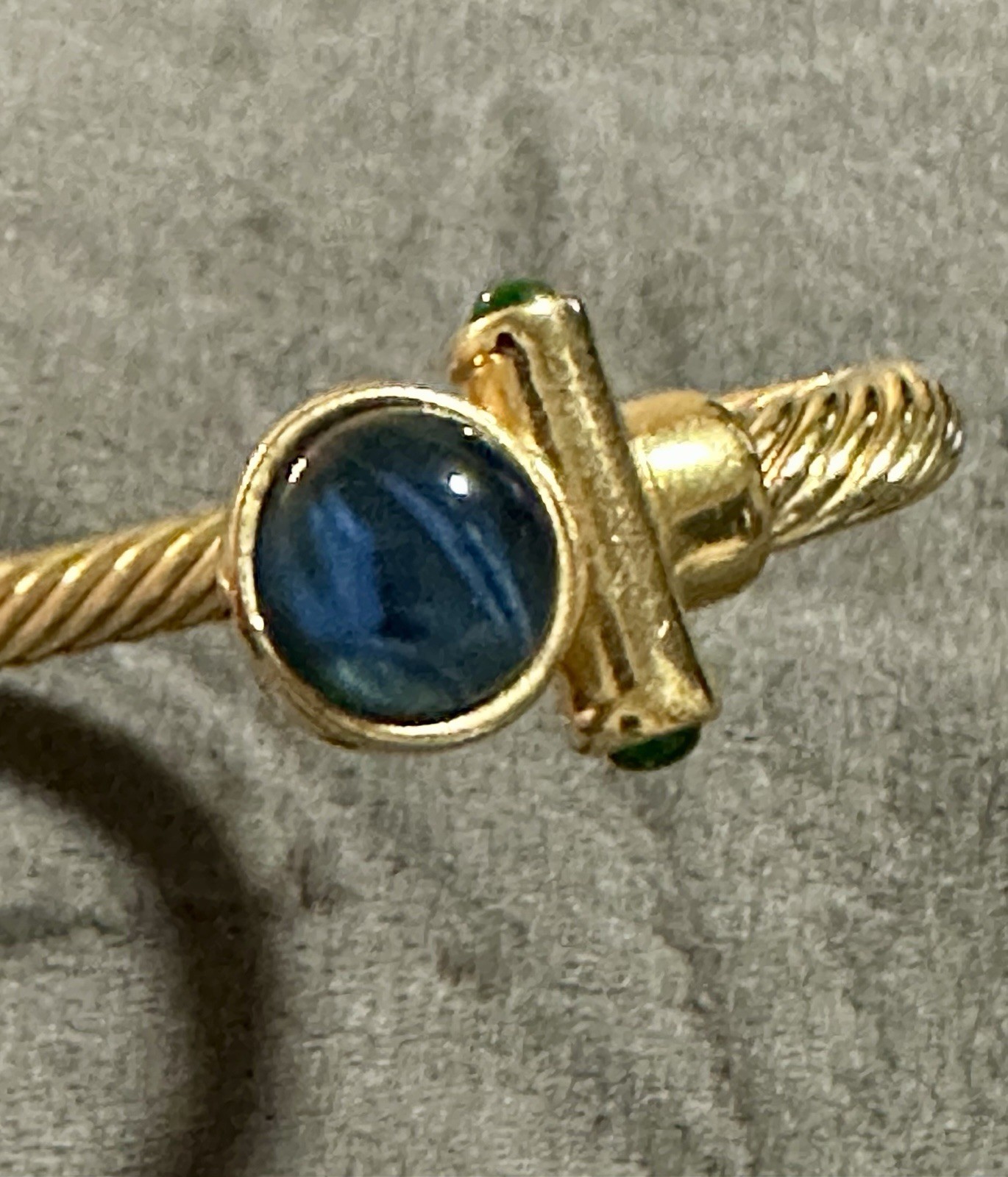 Gold Tone Twisted Cable Cuff Bracelet Red Blue Cabochon Green Rhinestone Open Ba