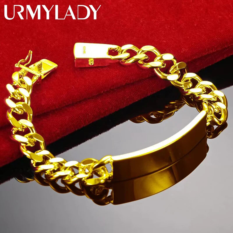 URMYLADY 925 Sterling Silver Plated 18K Gold 10mm Side Chain Bracelet Jewelry