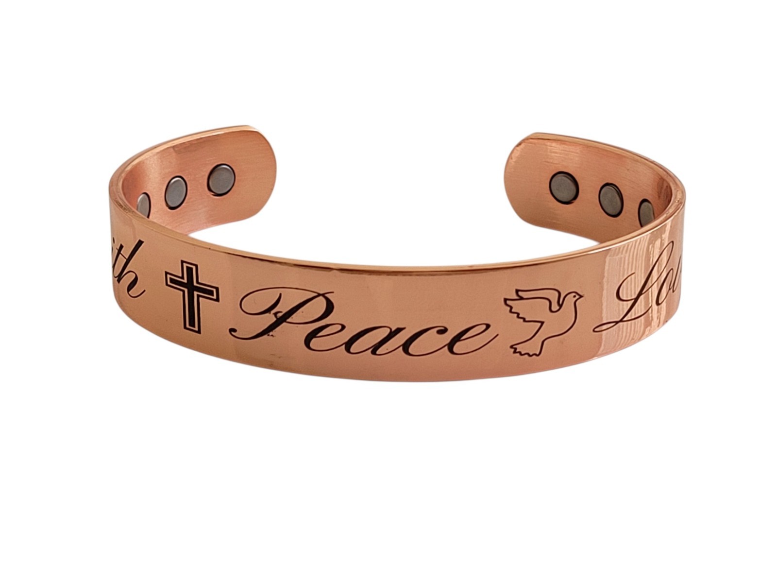 Faith Peace Love Solid Pure Copper Magnetic Bracelet Arthritis Pain Therapy Cuff