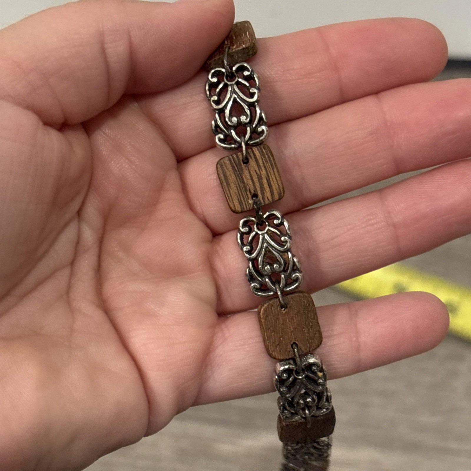 Brighton Katu Sequoia Wood & Silver Filigree Bracelet Nature Boho Chic Beauty