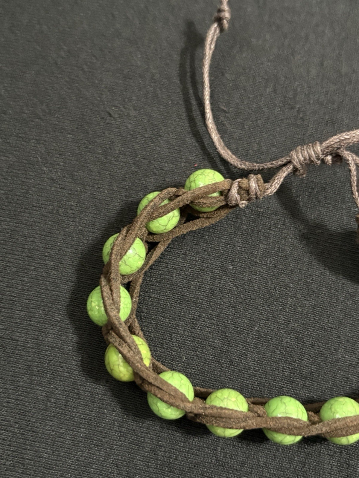 Handmade Green Howlite Wrap Bracelet Adjustable Brown Leather Boho Unisex