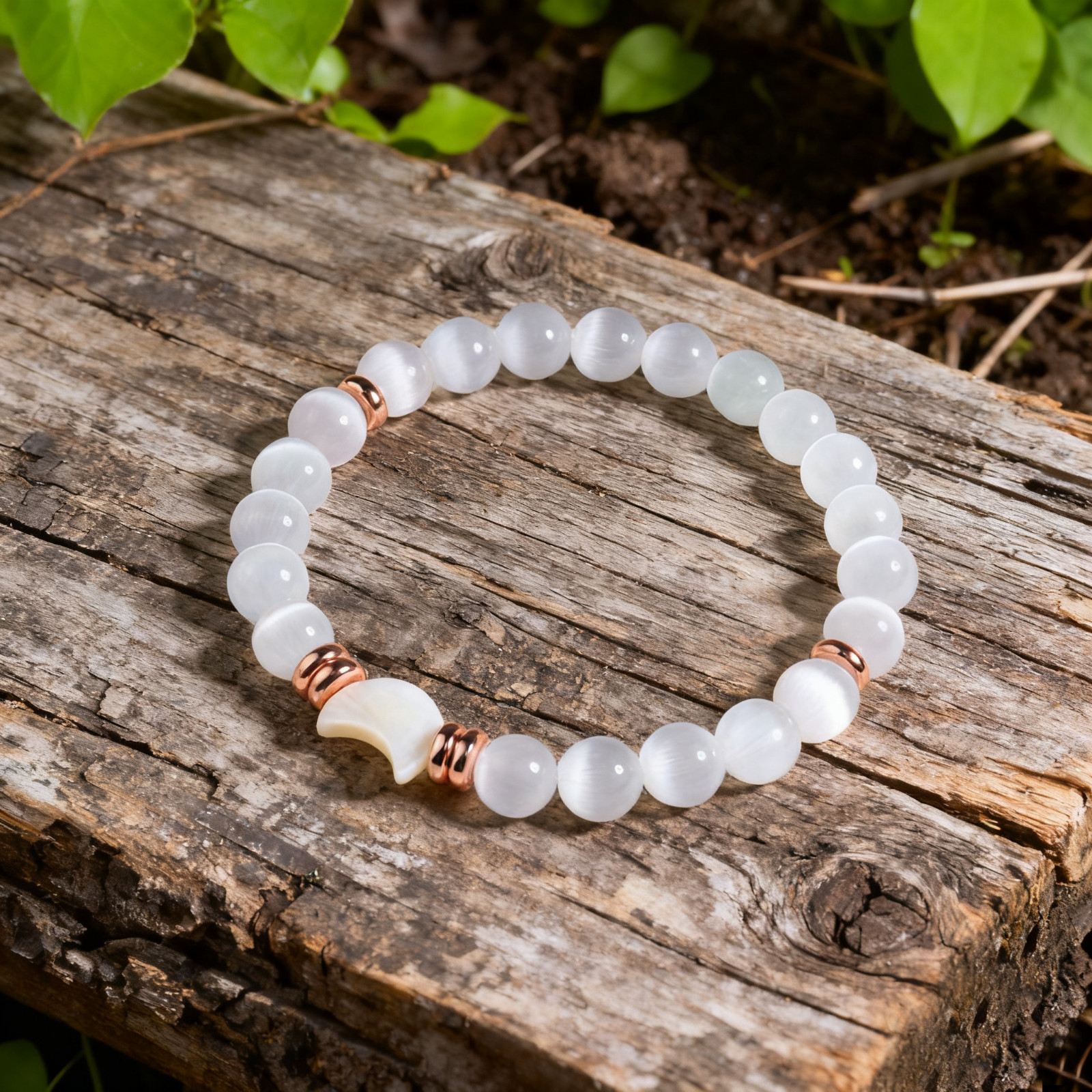 Moon Phase Charm Crystal Mother of Pearl Selenite Bracelet Women Men Jewelry