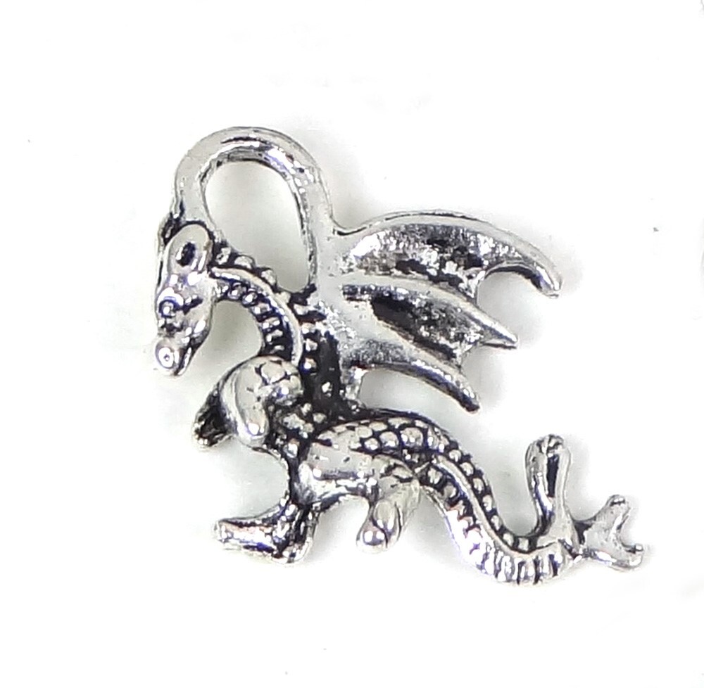 10 Dragon Charms Antique Silver Pewter / Alloy Charm 14x16mm
