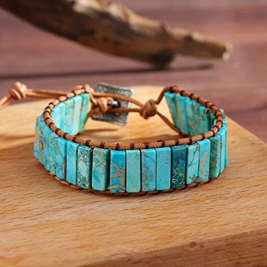 Natural Blue Jasper Tube Stone Bracelet Sea Sediment Stone Bracelet Handmade