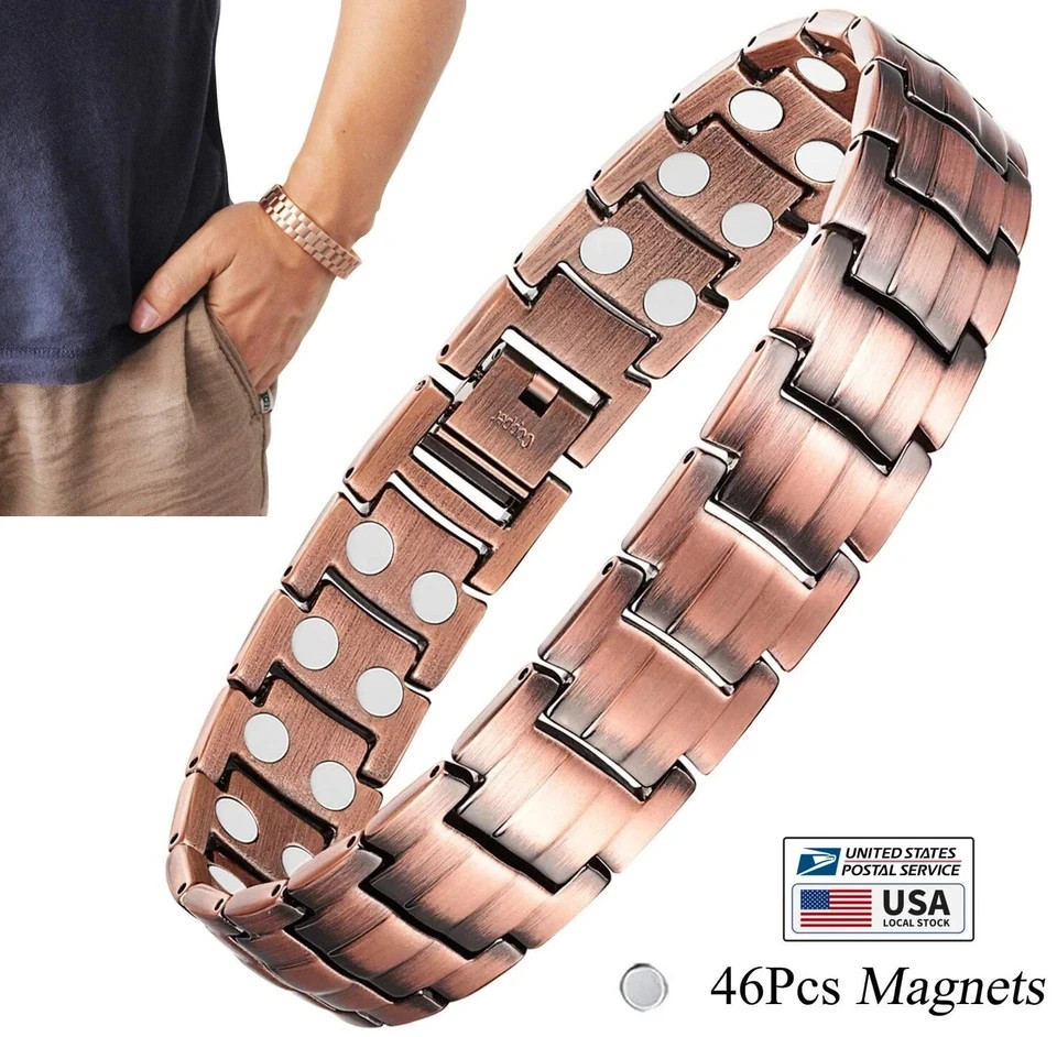 Men’s Bracelet Magnetic Therapy Arthritis Pain Relief Pure Solid Copper Bangle