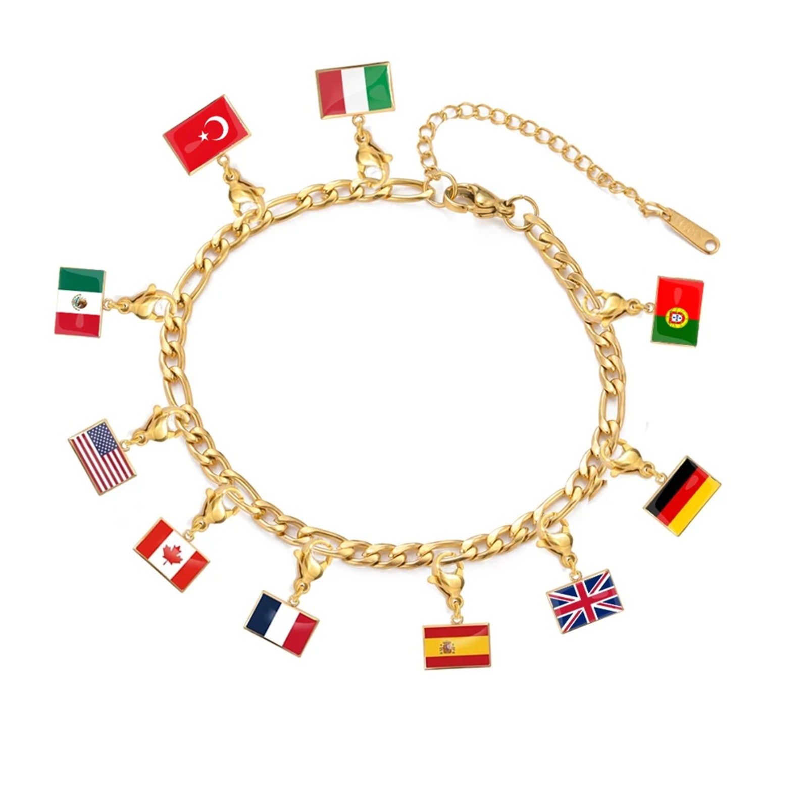 Recording Travel Memories Country Flag Charms Bracelet Stainless Steel Jewelry