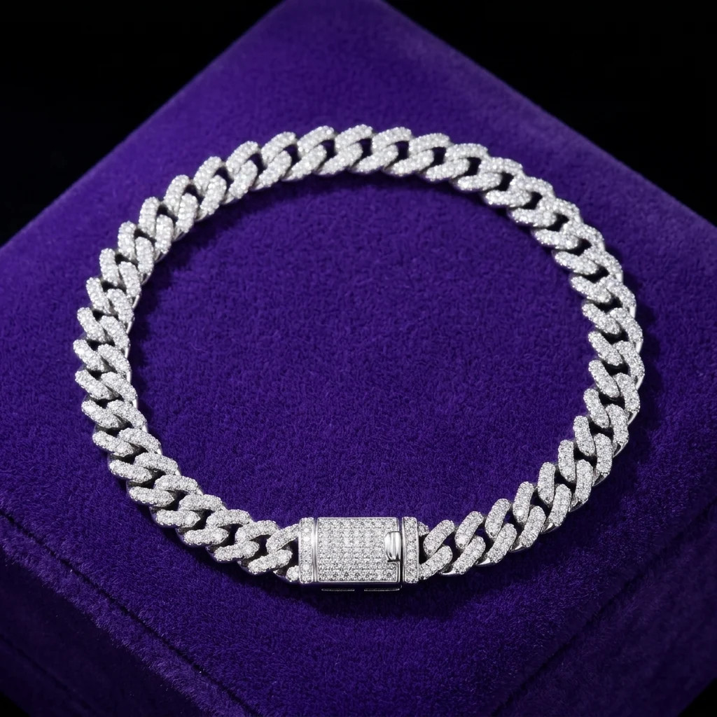 Moissanite Cuban Link Bracelet Rhodium Plated 925 Sterling Silver 6.5-8″ D-VVS1