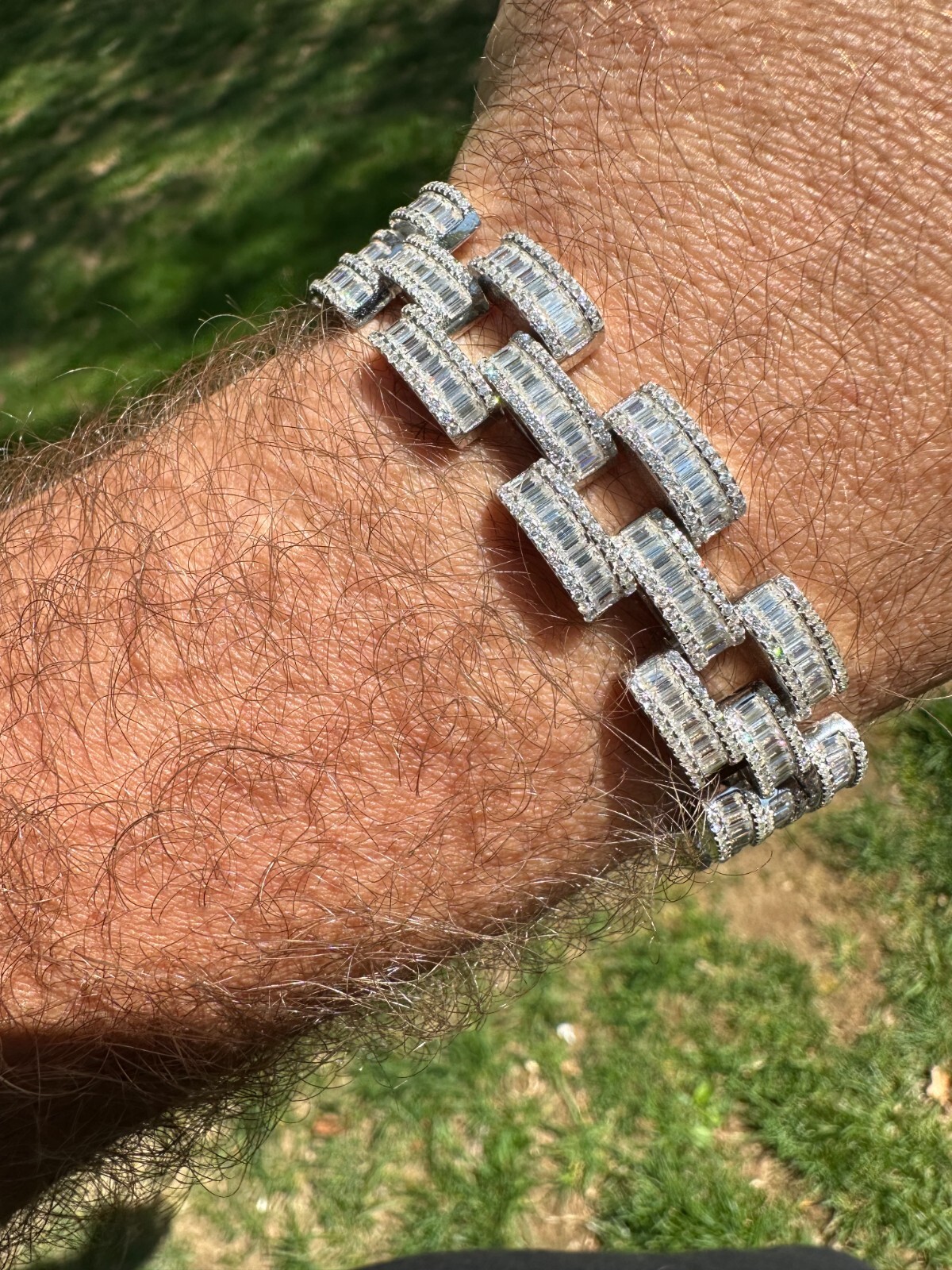 MOISSANITE Baguette 14mm Mens Iced Panther Link Presidential Bracelet Hip Hop