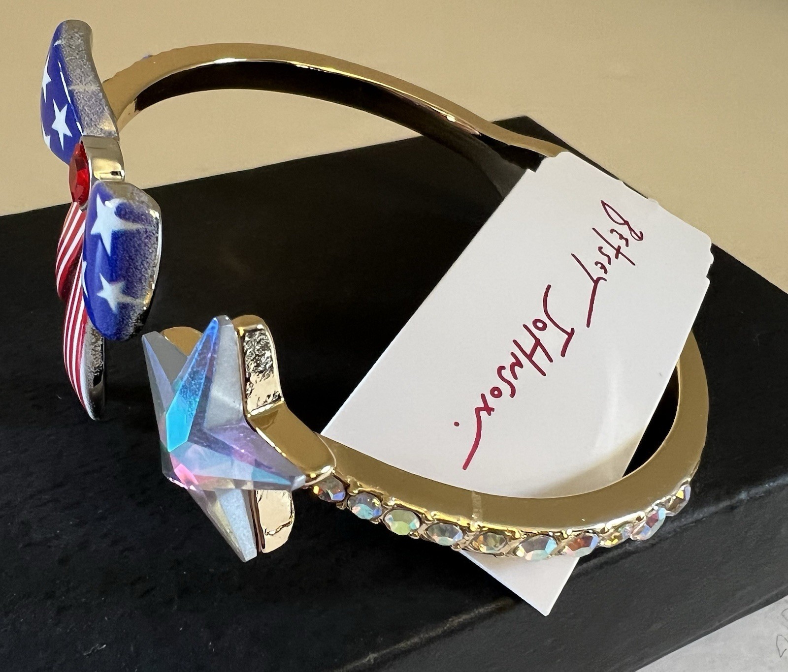 Betsey Johnson Bangle Gold Tone Americana Bow & Star Hing Crystal Accent NWT