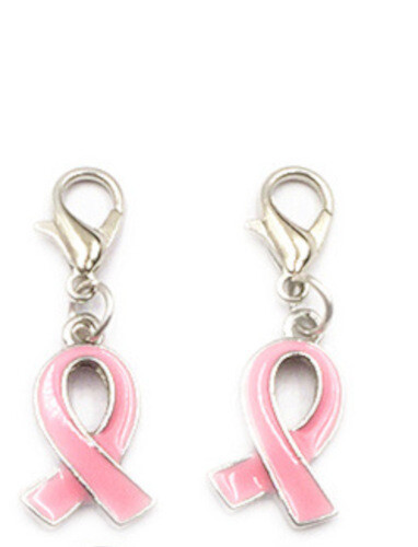 Pink Ribbon Breast Cancer Charm Jump Ring or Lobster Clasp
