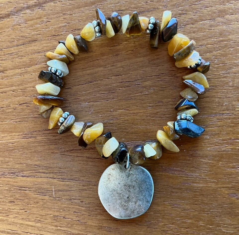 Natural Stone Beaded Bracelet Jewelry Some Tiger’s Eye Angel Pendant Child Size