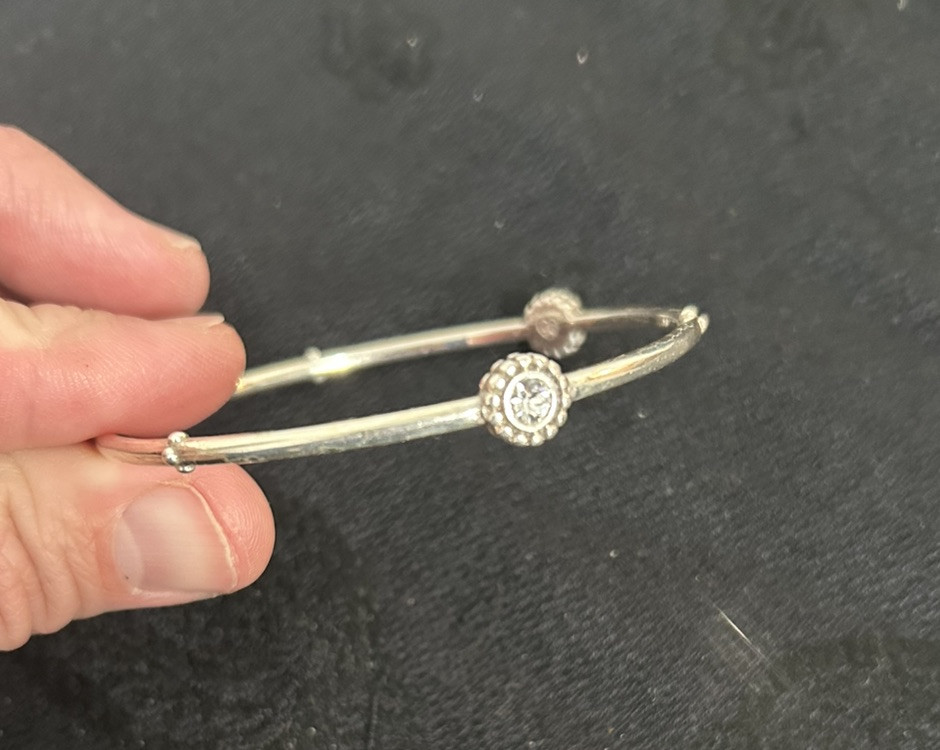 Brighton Slim Bangle Silver Tone Bracelet White/colorless Swarovski Crystals