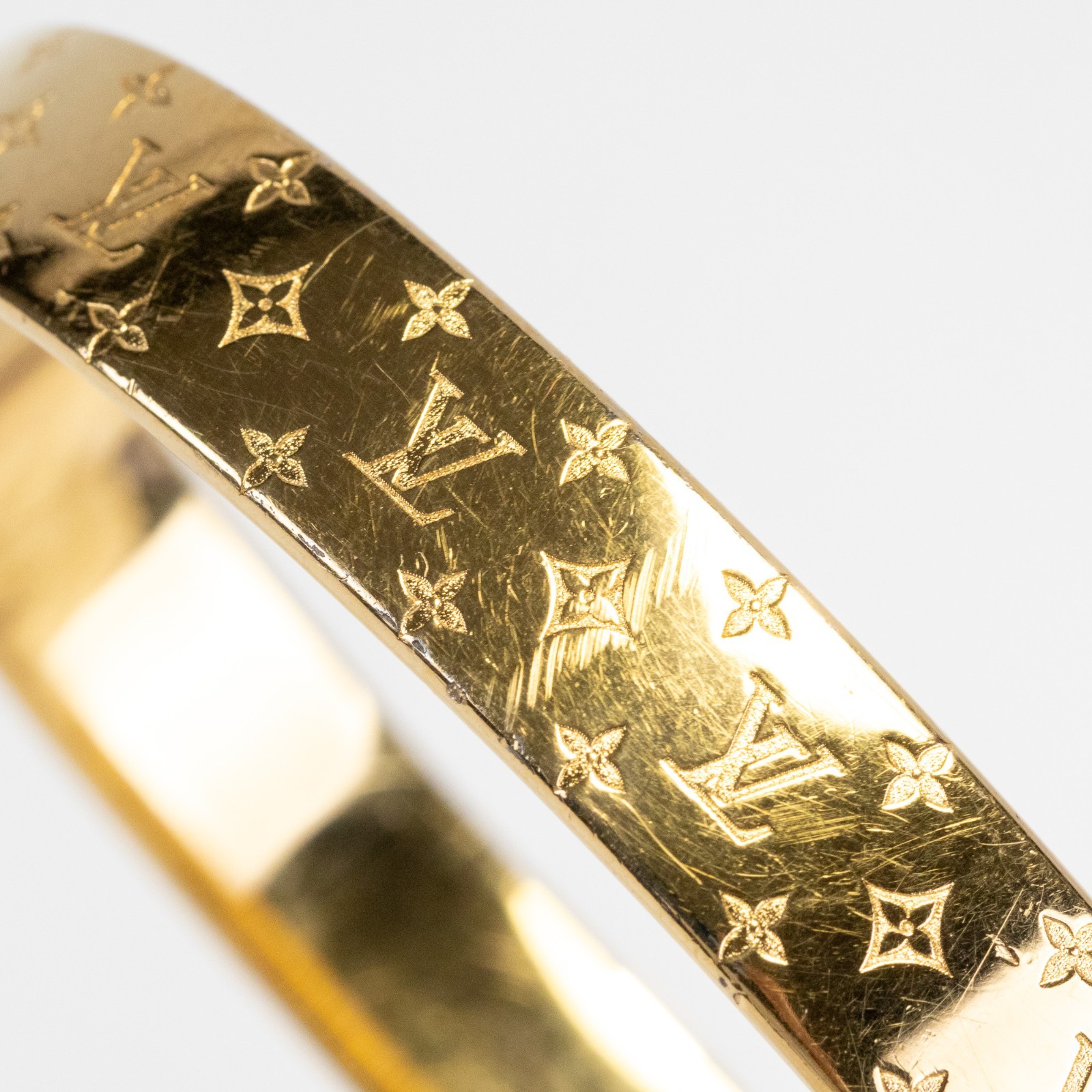 Louis Vuitton LV Nanogram Cuff Bracelet M00252 Bangle Gold Tone Size M Authentic