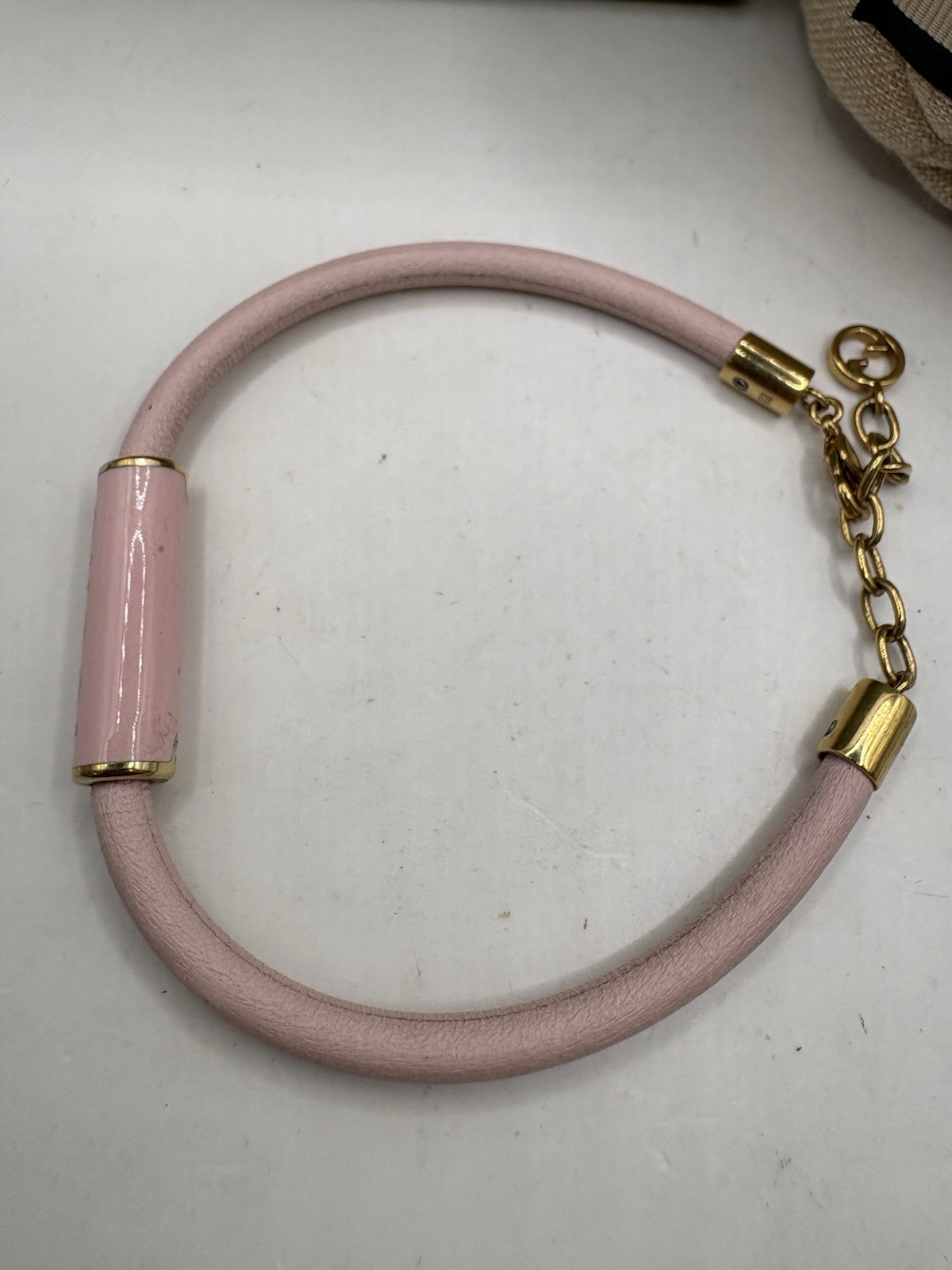Gucci Pink Leather Enamel Bracelet With Box & Dust Bag