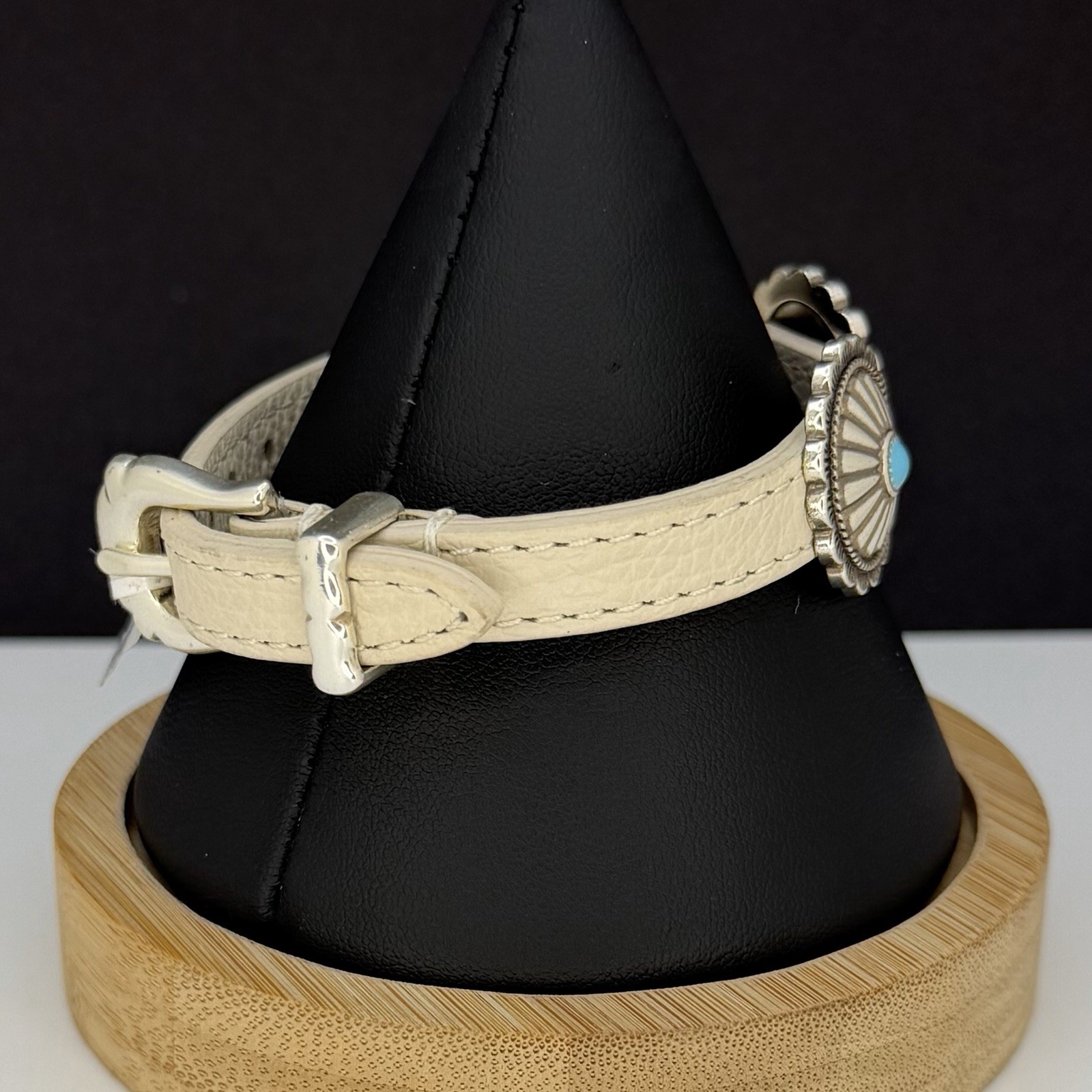 Brighton Mosaic Paseo Ivory Cream Leather Concho Bracelet NWT Adjustable