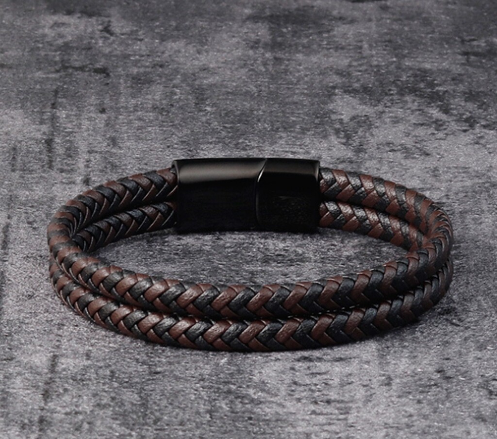 Men / Women Black Brown Braided Genuine Leather Bracelet Double Band Bangle 6-9″