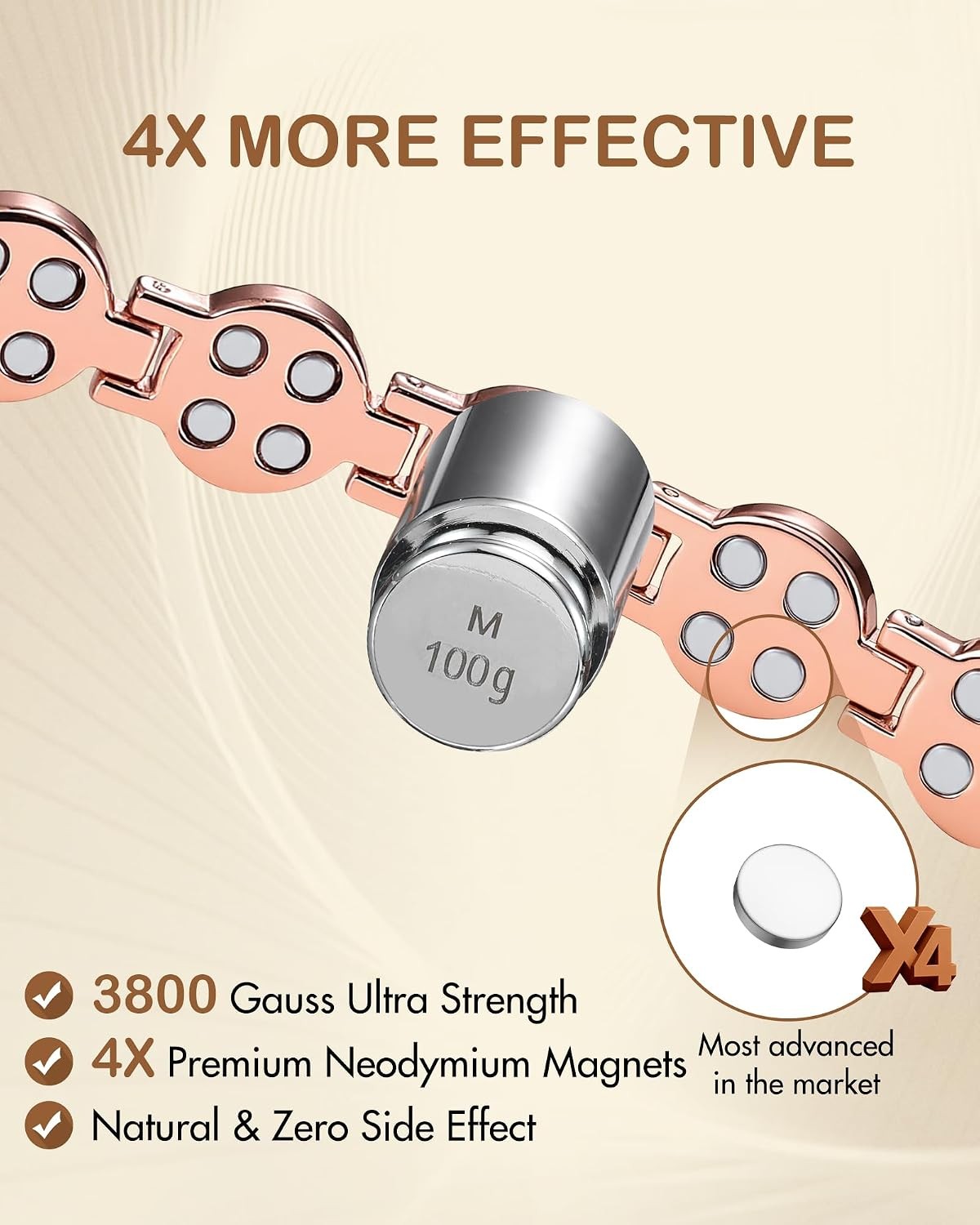 Pure Copper Bracelets for Women, 4X Ultra Strength Magnetic Bracelet with 3800 G