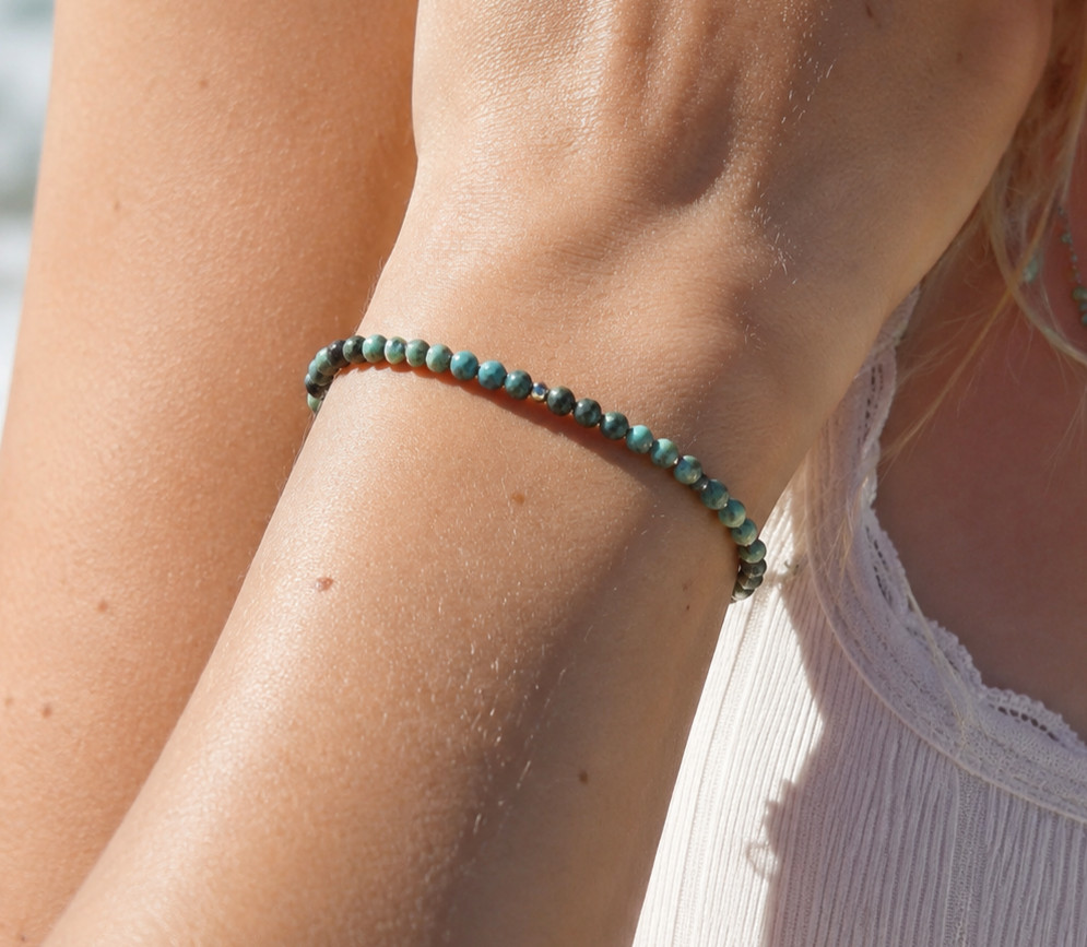 Natural African Turquoise Bracelet 3mm Faceted Bead Adjustable Boho Gemstone Gif