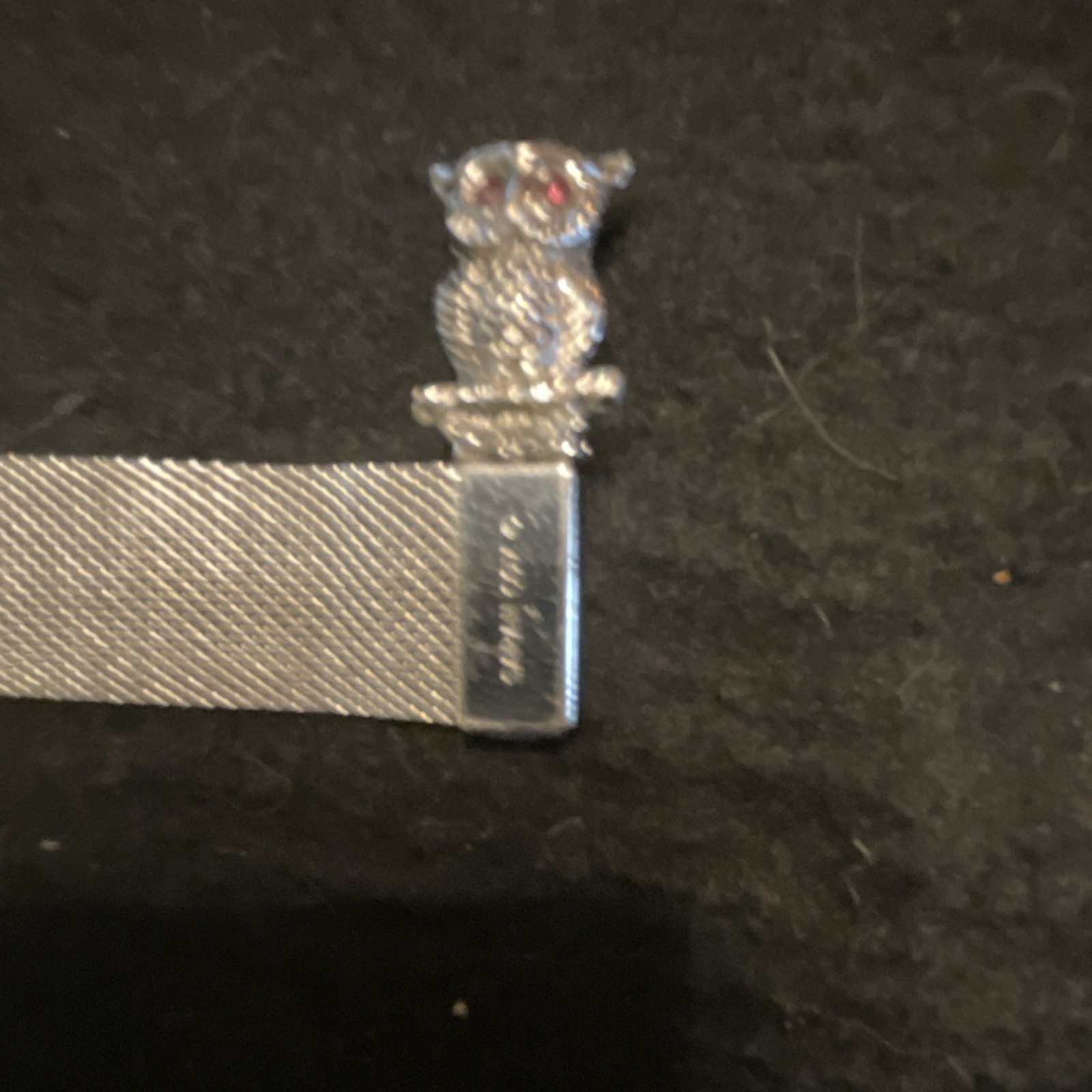 Sarah Coventry Silver Tone Mesh Slide Bracelet Owl Charm & purple Crystal Eyes