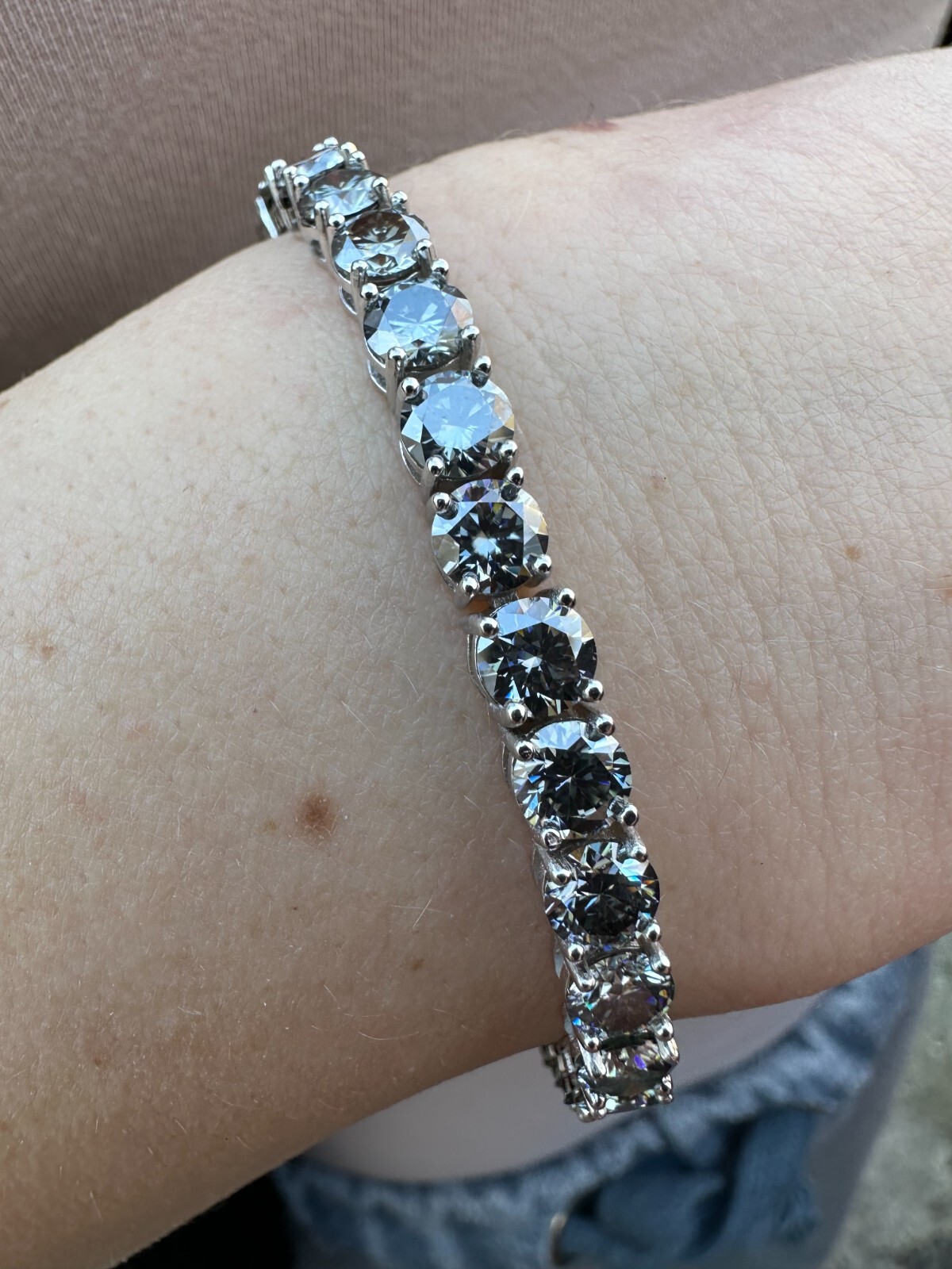 Real Iced Blue Gray MOISSANITE 5mm Tennis Bracelet 925 Silver Passes Tester