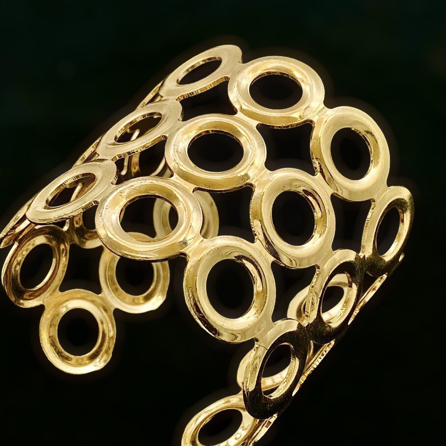 Vintage Gold Tone Open Circle Wide Cuff Bracelet Modernist Statement 7”