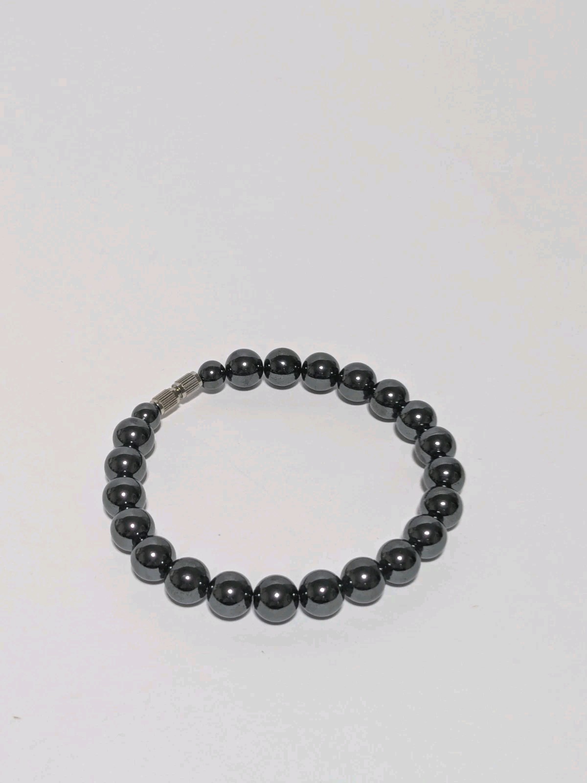 Gray Glass Faux Pearl Beaded Bracelet Barrel Closure 6.75″. Classic.