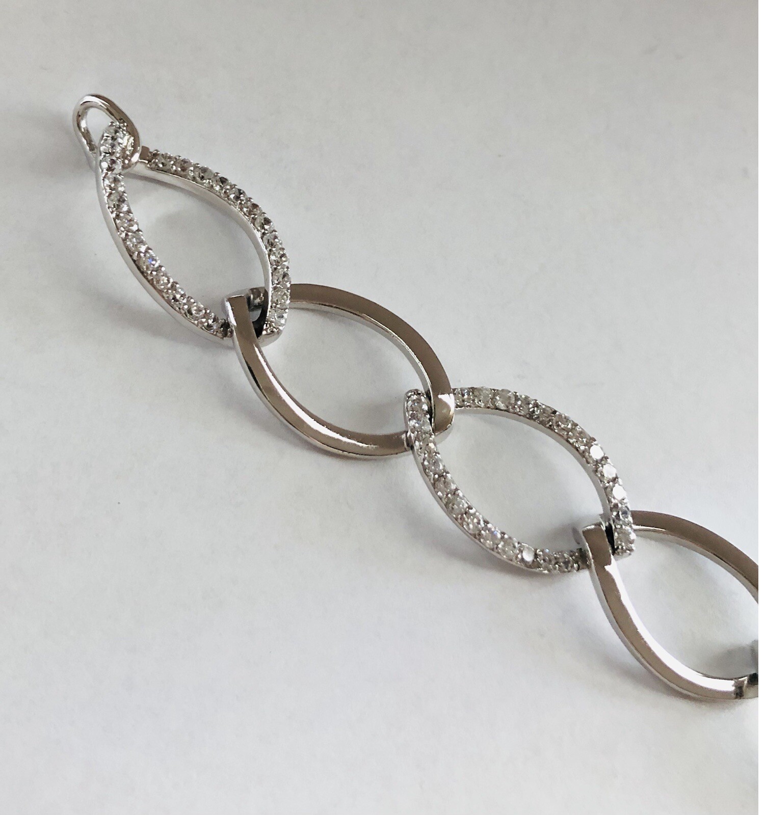Stamped 925 Pave CZ Crystal Big Chain Link Sterling Silver Plate Bracelet