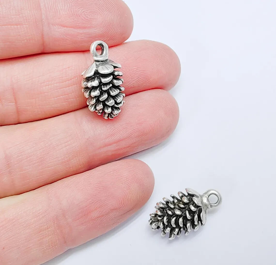 Miniature Pine Cone Charm, Nature Inspired Pendant for Jewelry Making