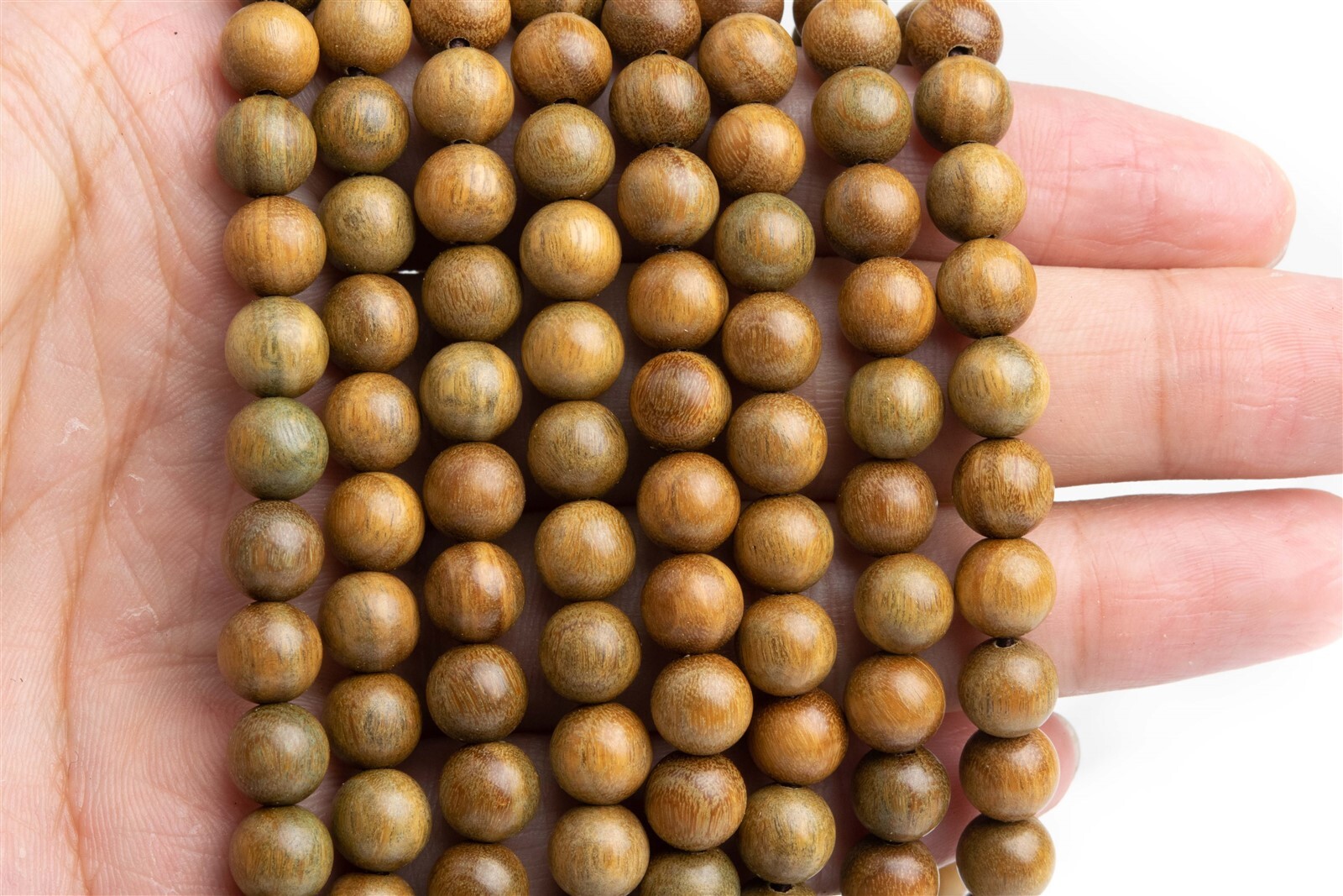 8MM 108 Pcs Fragrant Green Sandalwood Mala Beads Natural Wood Round Beads 26″