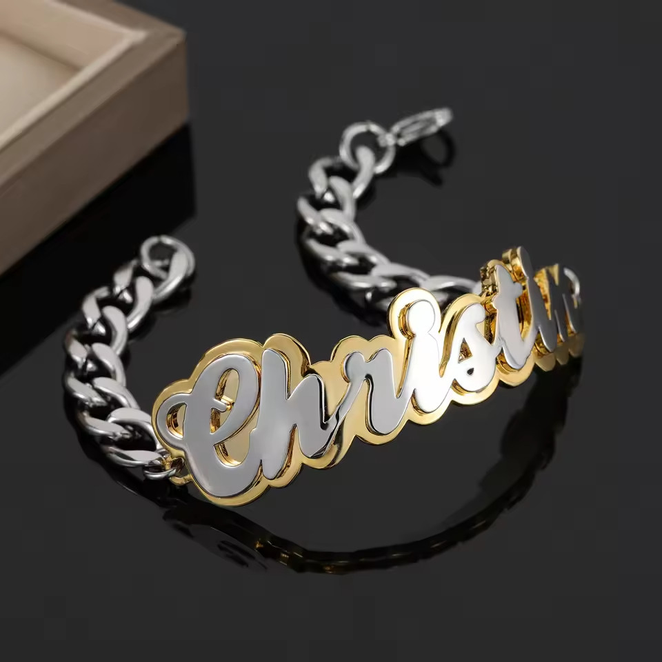 Customized Two Color Name Bracelet Double Plated Jewelry 5mm Cuban Chain Fashion