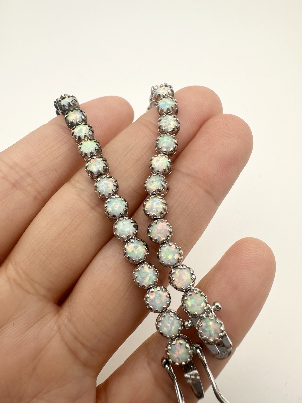 Silver Tone Lab Created Opal Tennis Bracelet 7.25”