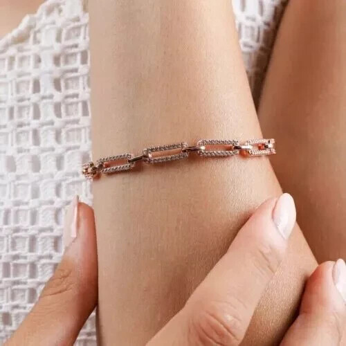 1Ct Round Cut Simulated Diamond Women’s Bracelet 14K Rose Gold Plated Silver