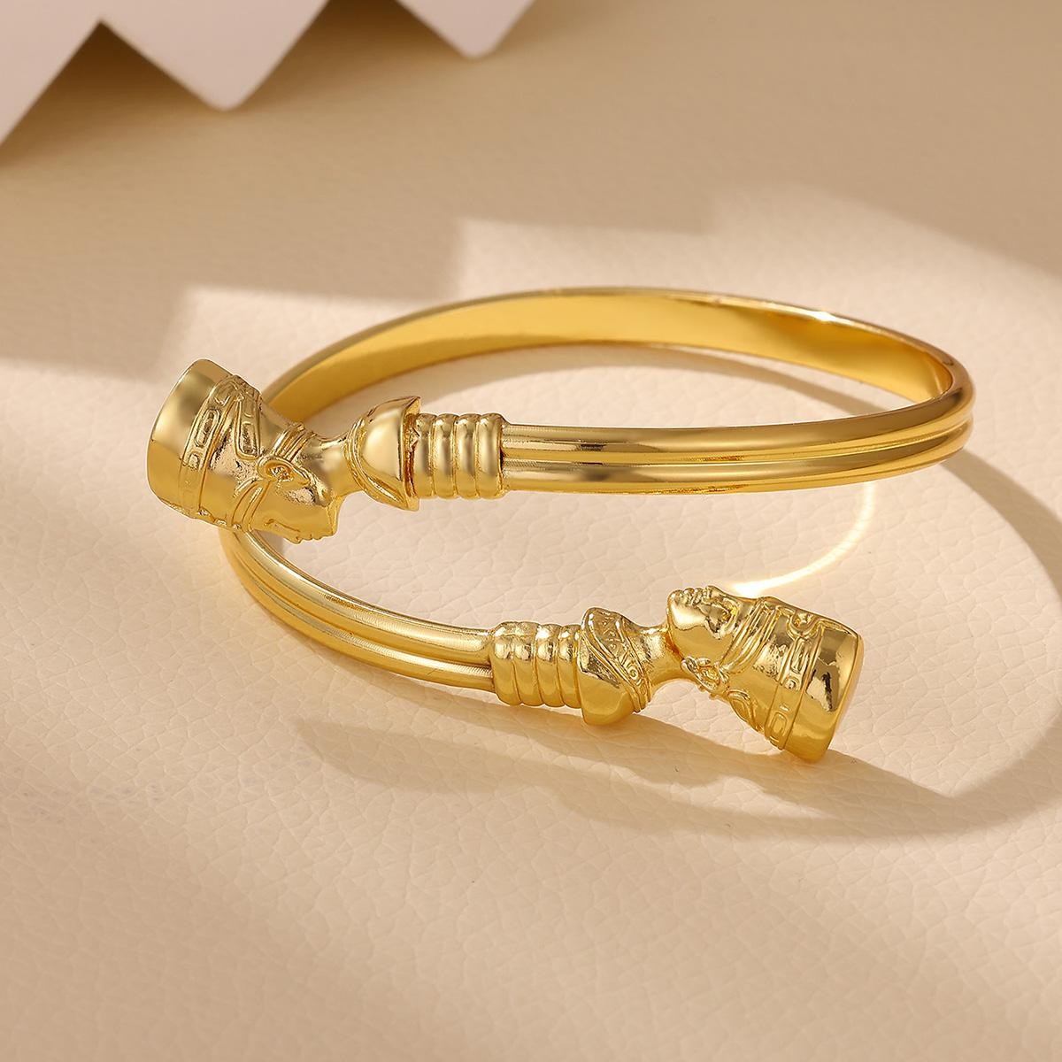 Unisex Bracelet Stylish Egyptian Nefertiti Bangles Africa Couple Cuff Gold Tone