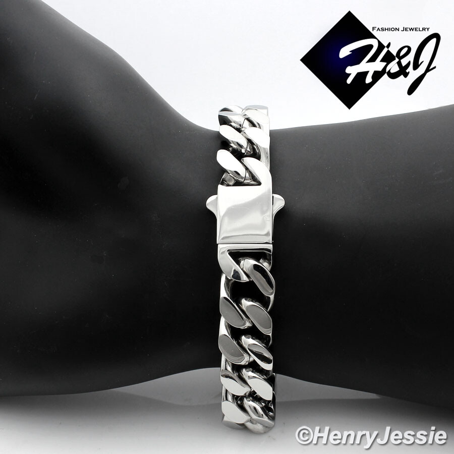 7.5″-11″MEN Stainless Steel 12mm Silver Miami Cuban Curb Link Chain Bracelet*166