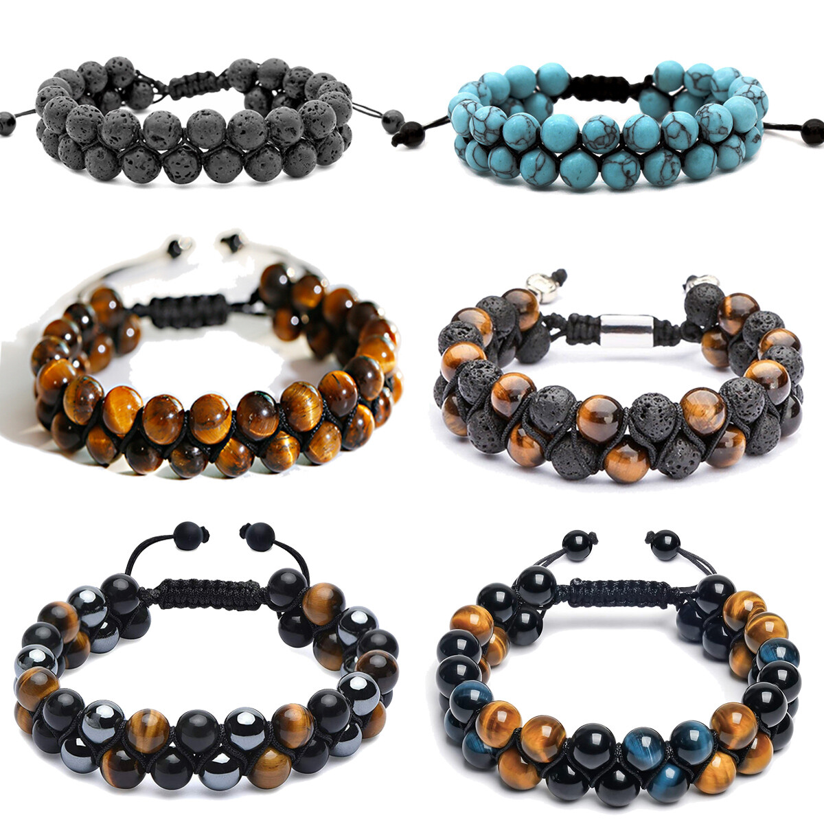 Triple Protection Bracelet Tiger Eye Obsidian Hematite 8mm Beads Bracelet Unisex