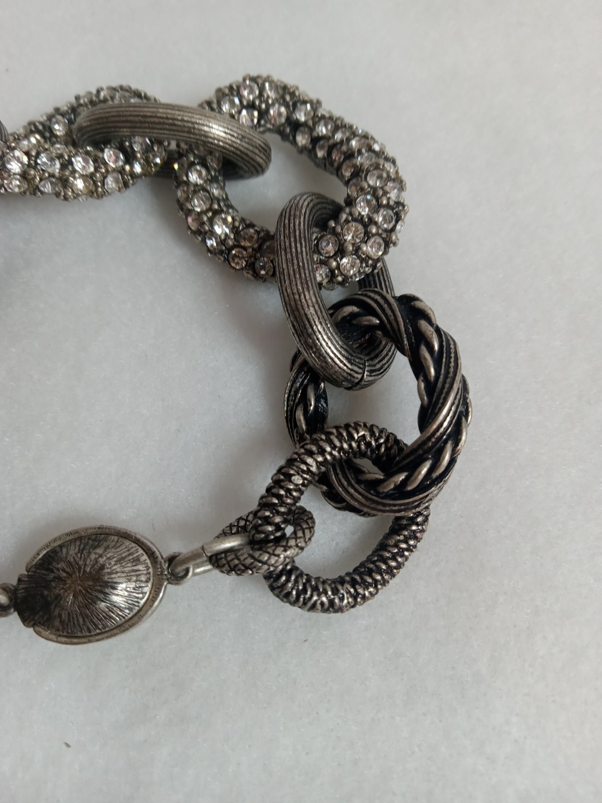 Chico’s Chunky 5″ Chain Link Rhinestone Bracelet Large Silver-Colored