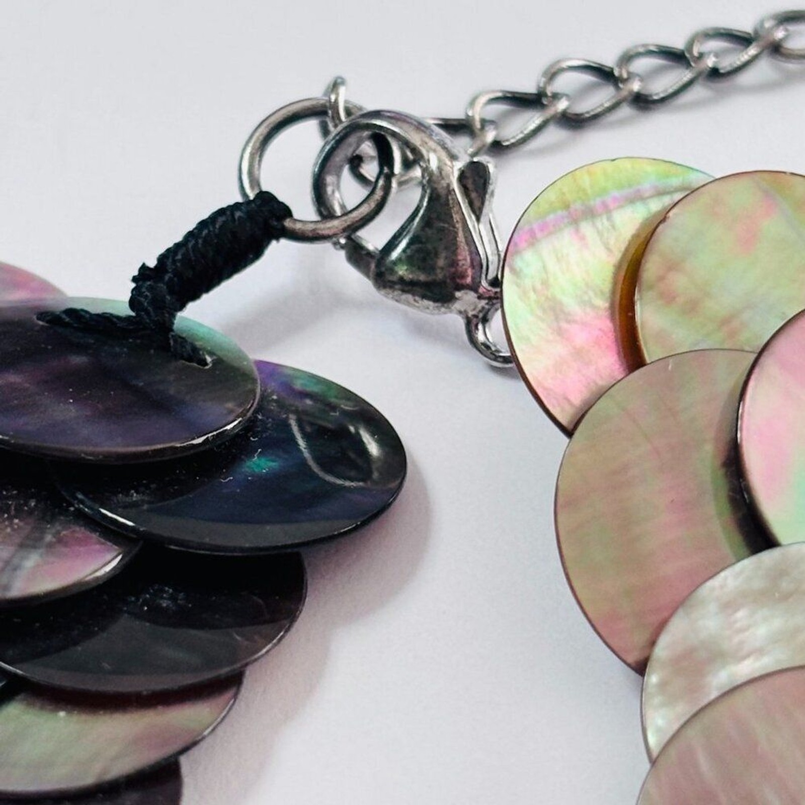 Chico’s Iridescent Mother of Pearl Shell Sequin Statement Bracelet Antiqued