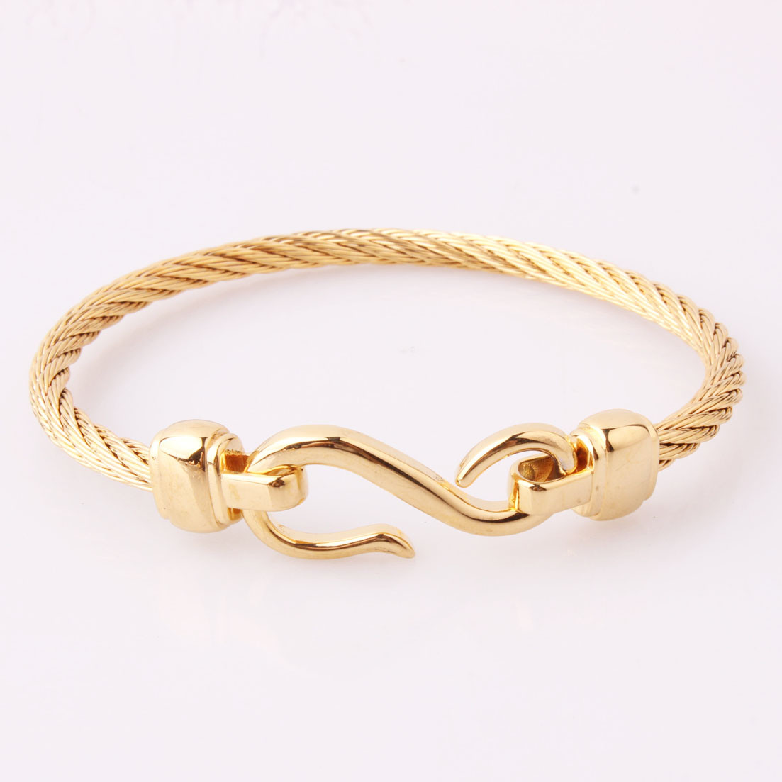 Stainless Steel Gold Tone Distorted Cable Chain Cuff Bangle Womens Mens Bracelet