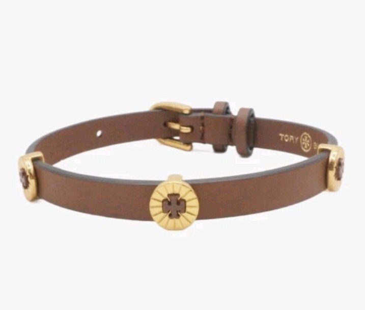 Tory Burch- Britten Enamel Single Strap Leather Bracelet brown
